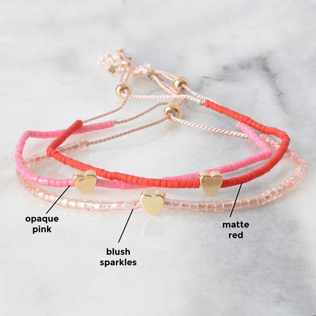 Libby And Smee Beaded Valentine Heart String Bracelet Blush Sparkles