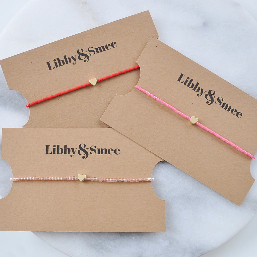 Libby And Smee Beaded Valentine Heart String Bracelet Blush Sparkles
