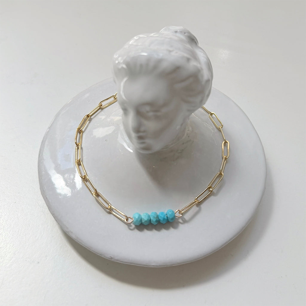 Libby And Smee Gemstone Paper Clip Chain Link Bracelet - Turquoise