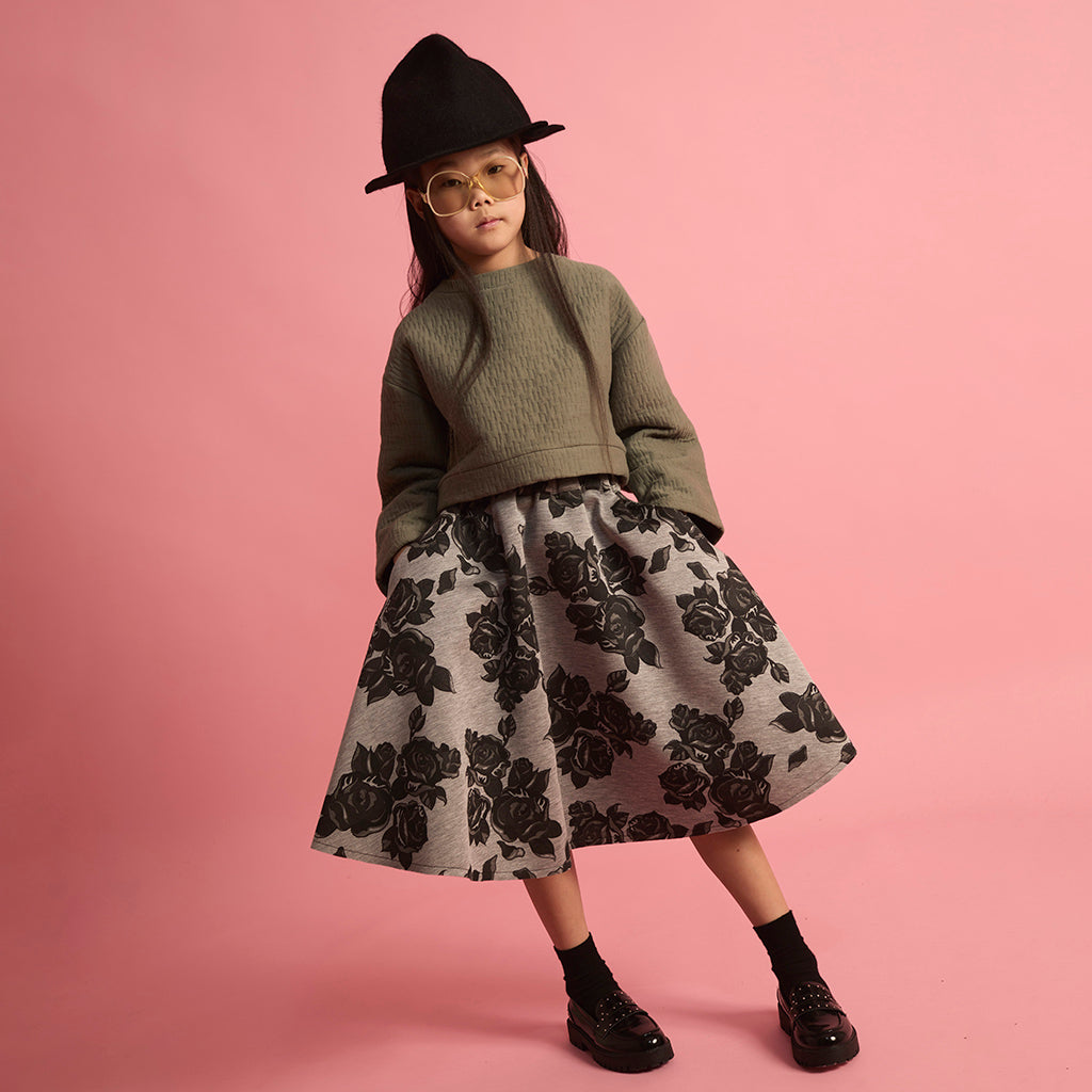 Little Creative Factory Child Neoprene Skirt Grey Melange And Black Flowers