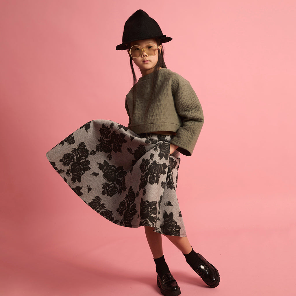 Little Creative Factory Child Neoprene Skirt Grey Melange And Black Flowers