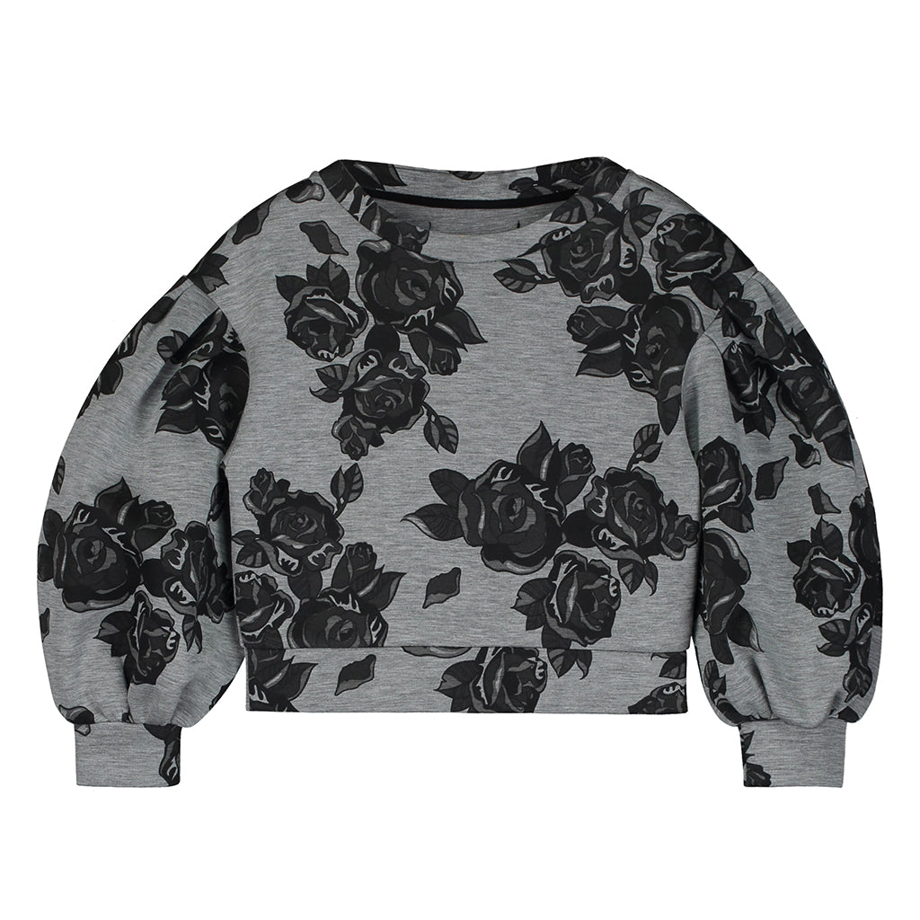 Little Creative Factory Child Neoprene Sweatshirt Grey Melange And Black Flowers