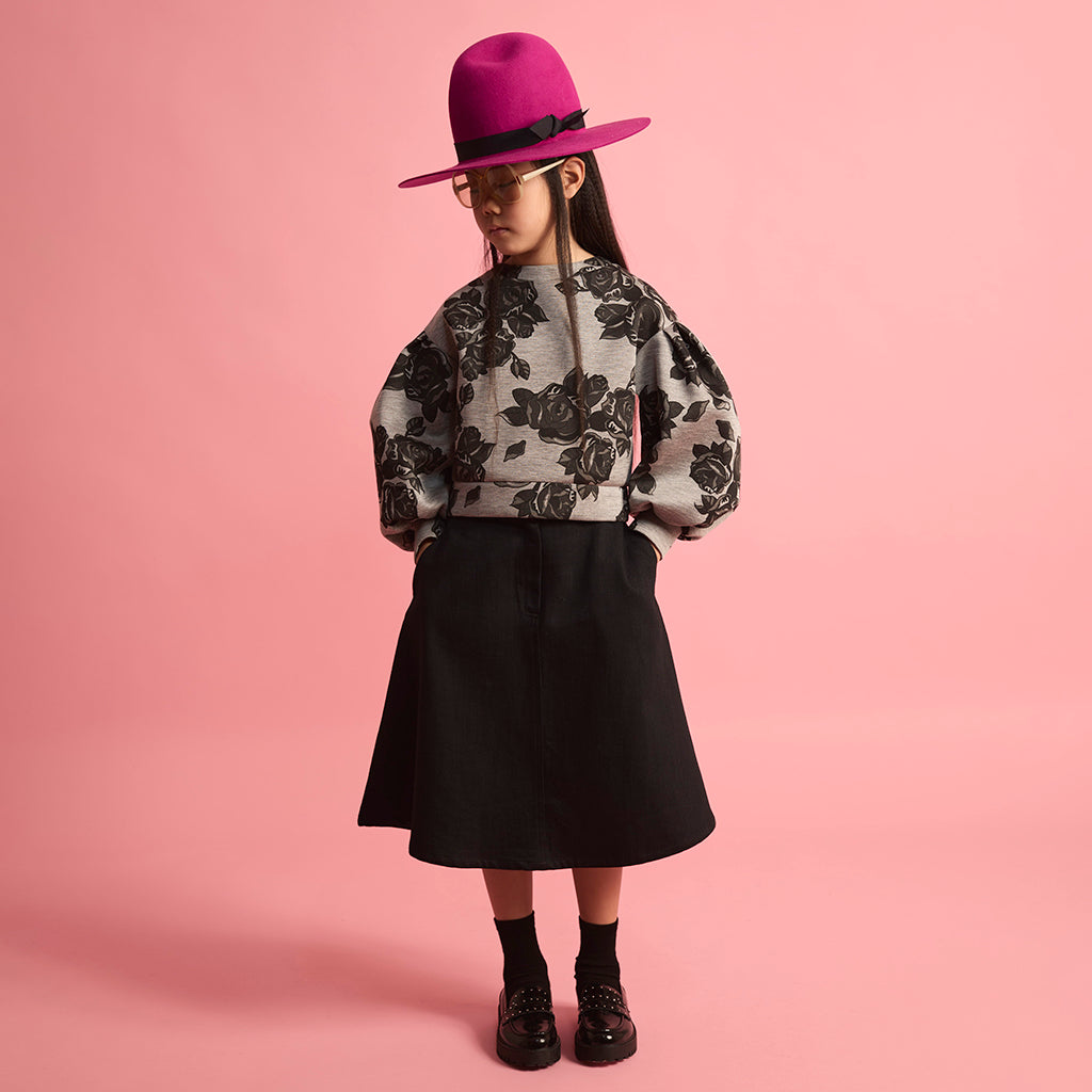 Little Creative Factory Child Neoprene Sweatshirt Grey Melange And Black Flowers