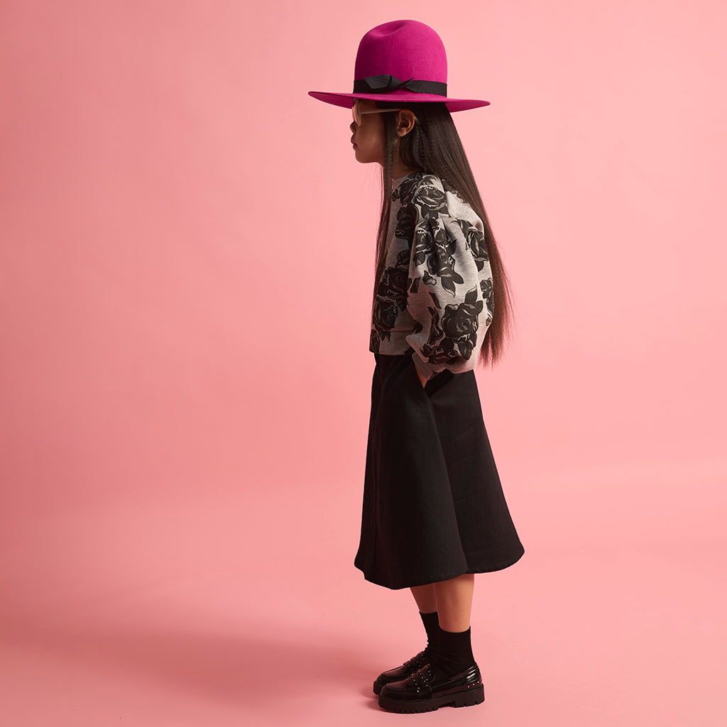 Little Creative Factory Child Neoprene Sweatshirt Grey Melange And Black Flowers