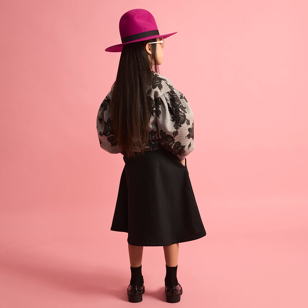 Little Creative Factory Child Neoprene Sweatshirt Grey Melange And Black Flowers