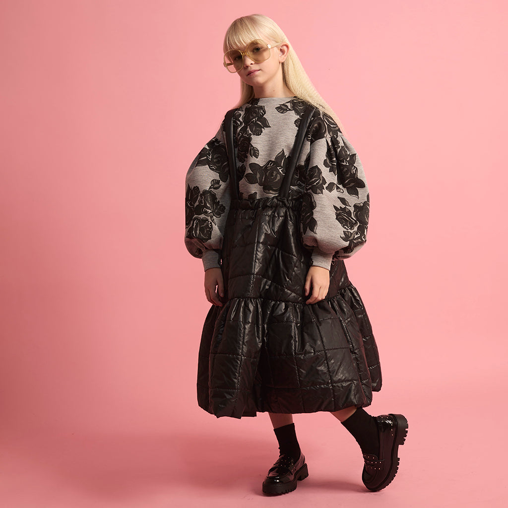 Little Creative Factory Child Neoprene Sweatshirt Grey Melange And Black Flowers