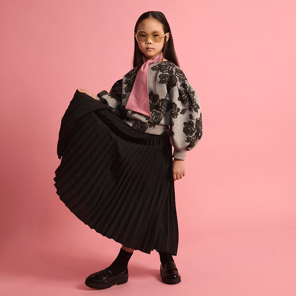 Little Creative Factory Child Neoprene Sweatshirt Grey Melange And Black Flowers