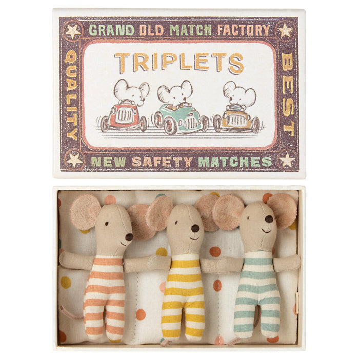 Maileg Toys Mouse Family Triplets Baby Mice In Matchbox