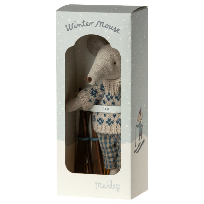 Maileg Toys Mouse Winter Dad With Skis Set