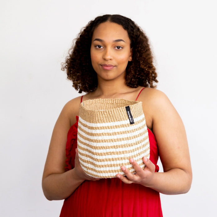 Mifuko Kiondo Basket Thin Brown Stripes Small