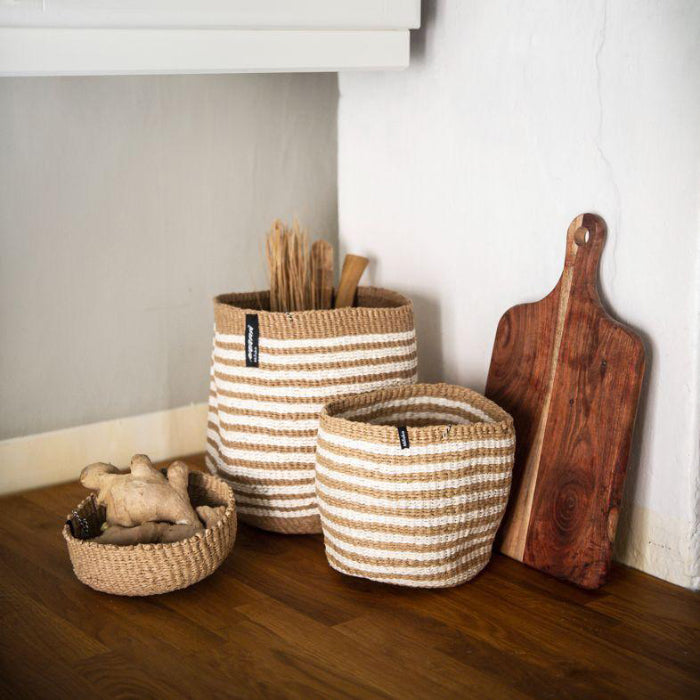 Mifuko Kiondo Basket Thin Brown Stripes Small