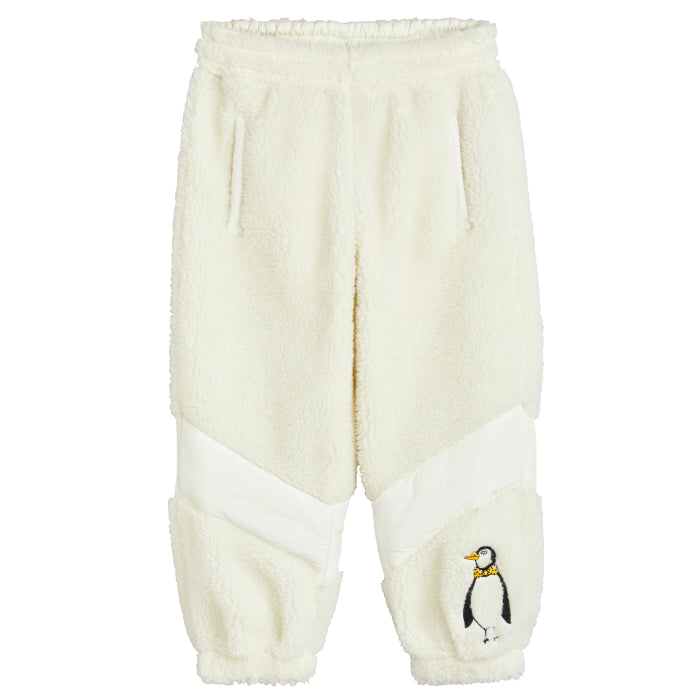 Mini Rodini Child Penguin Pile Fleece Stripe Sweatpants White