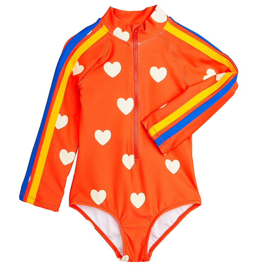 Mini Rodini Child Long Sleeved Swimsuit Hearts Red