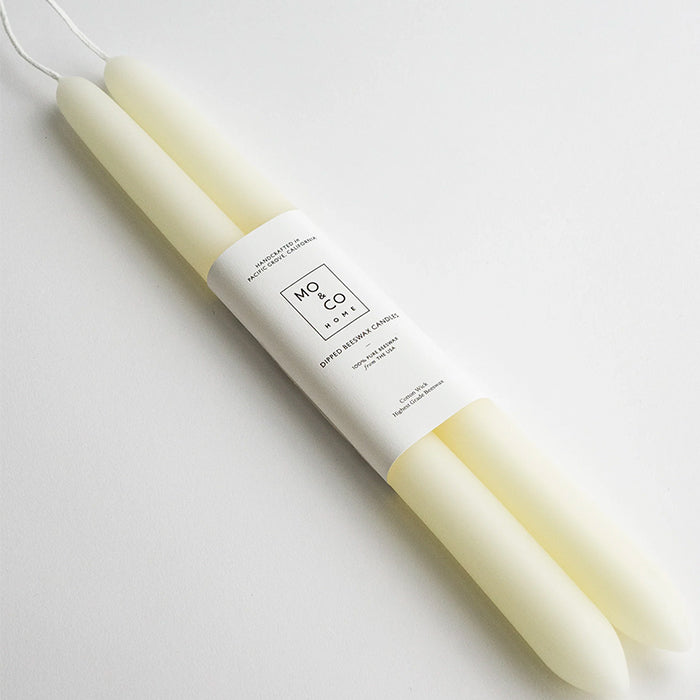 Mo&Co Home Dipped Beeswax Taper Candles Natural White
