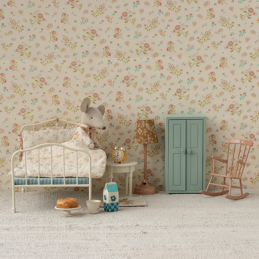 Maileg Toys Mouse Bed Miniature Wooden Closet Soft Blue
