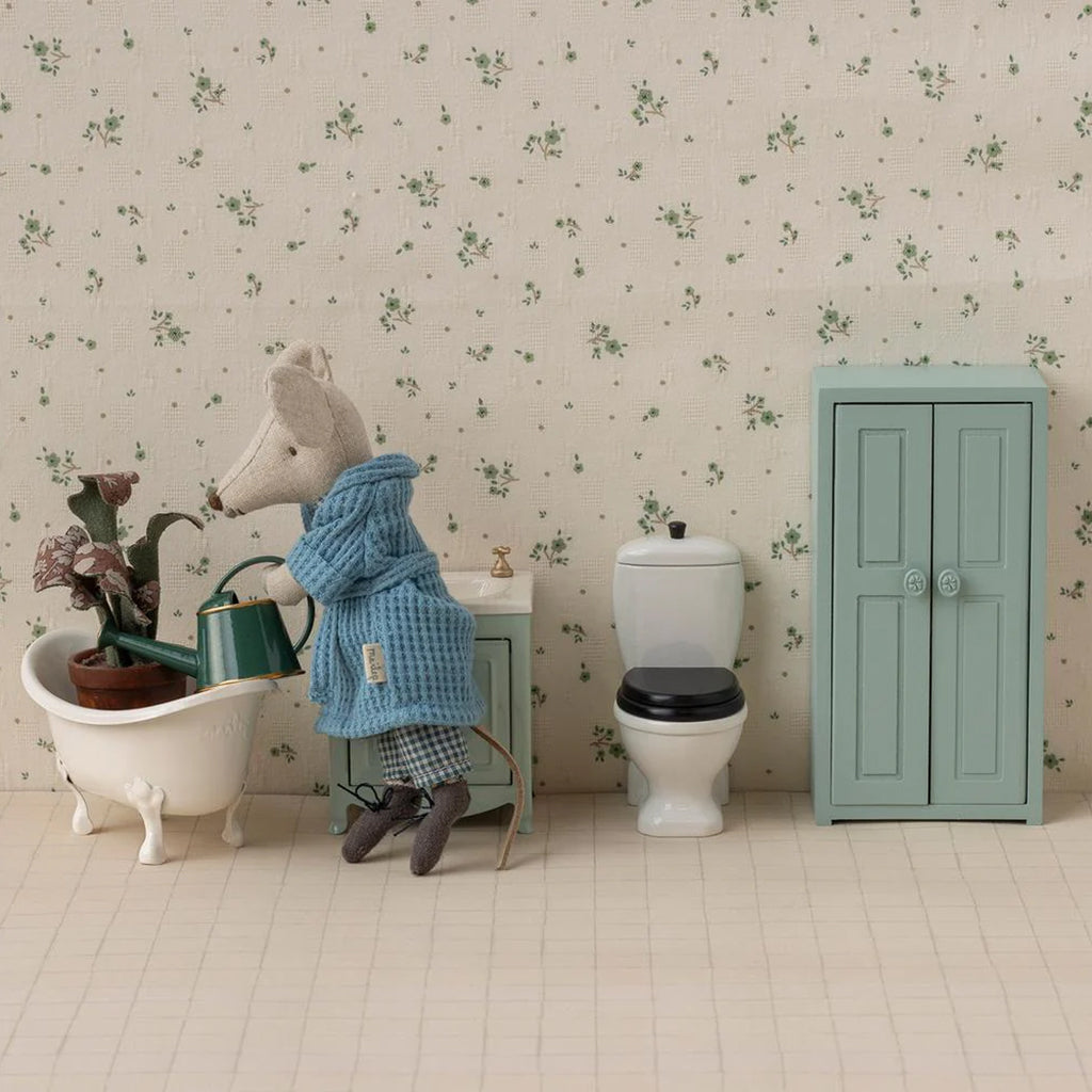 Maileg Toys Mouse Bed Miniature Wooden Closet Soft Blue