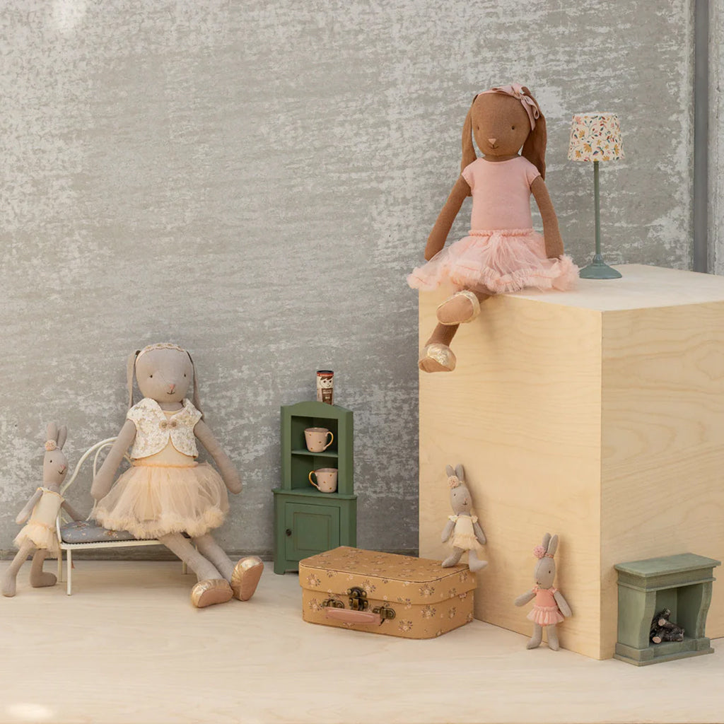 Maileg Toys Bunny Size 3 Chocolate Brown In Ballet Skirt Rose Pink