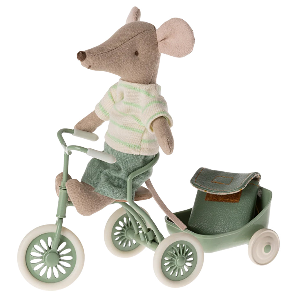 Maileg Toys Mouse Big Brother Tricycle With Bag Mint Blue