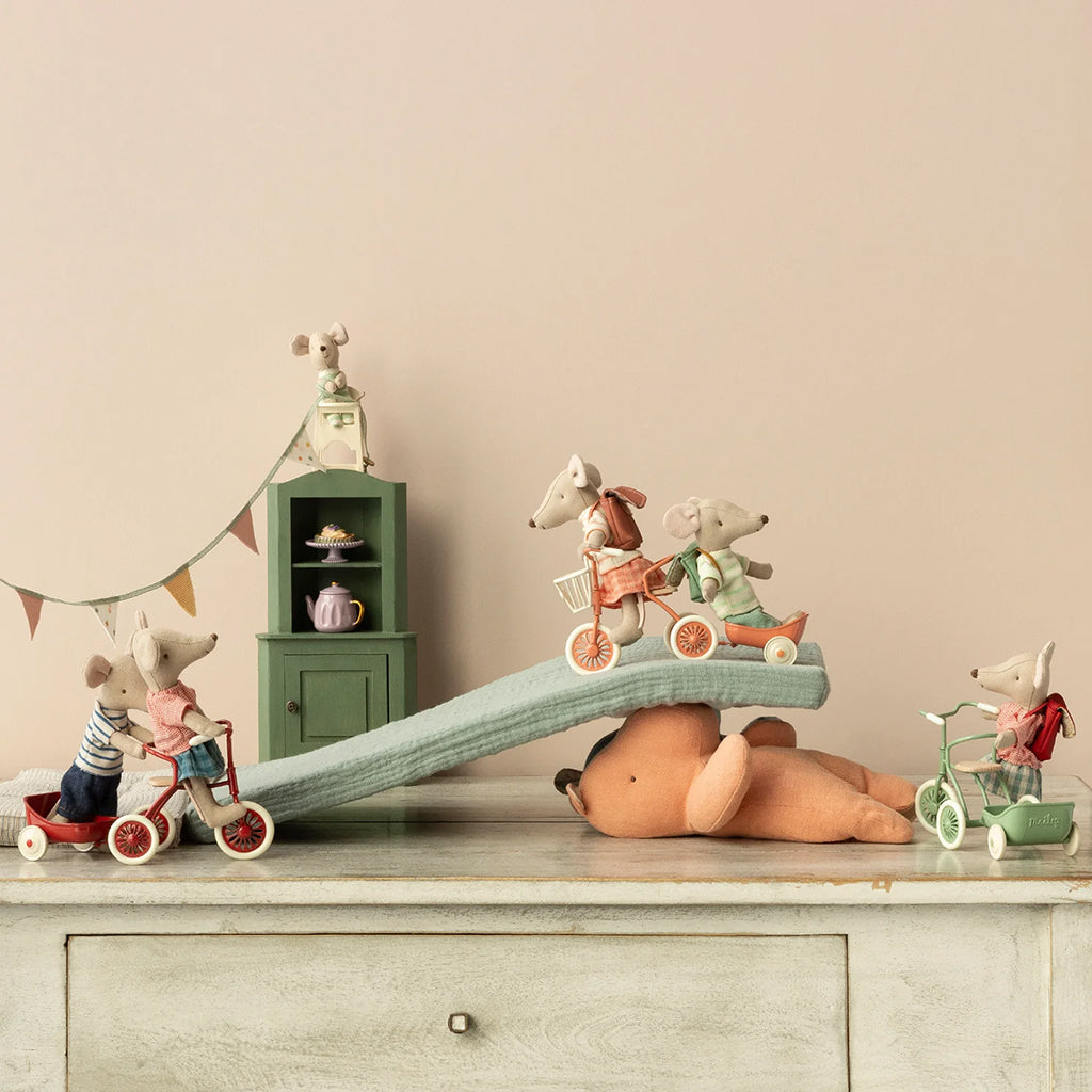 Maileg Toys Mouse Big Brother Tricycle With Bag Mint Blue