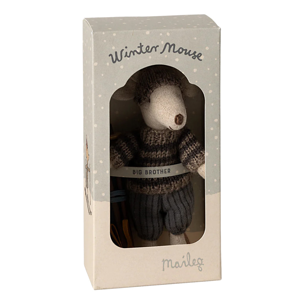 Maileg Toys Mouse Big Brother Winter With Ski Set Grey
