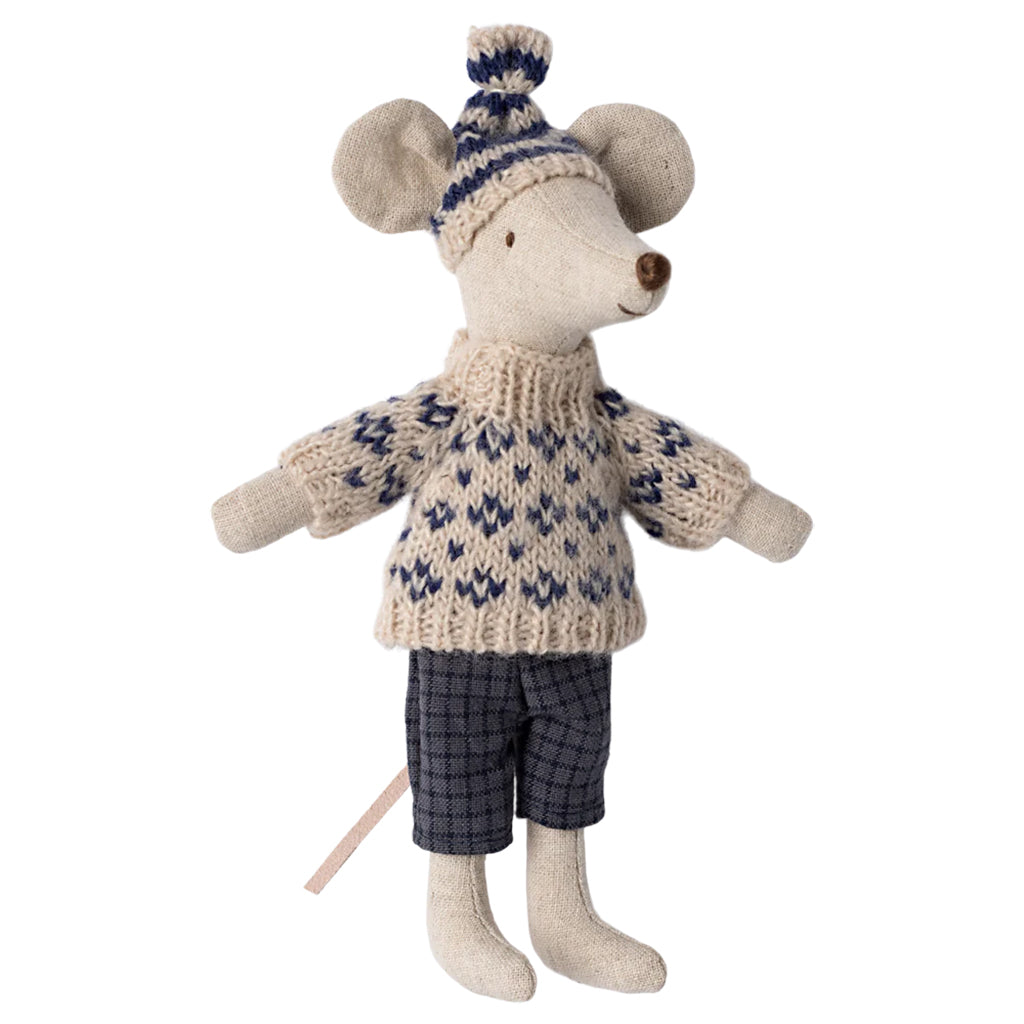 Maileg Toys Mouse Dad Winter With Ski Set Blue
