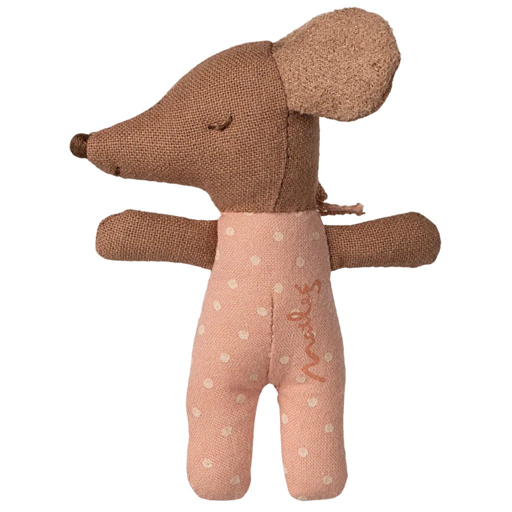 Maileg Toys Mouse Sleepy Wakey Baby In Matchbox Rose Pink