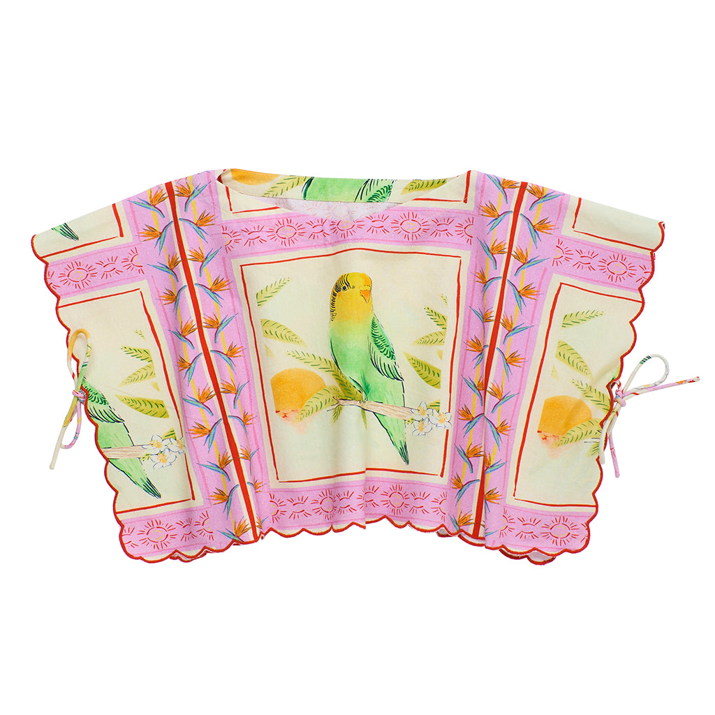 Maison Mangostan Child Birds Patchwork Blouse Pink