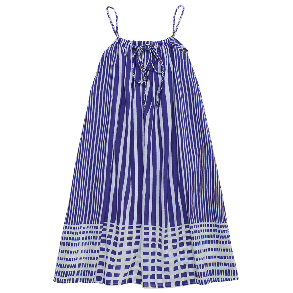 Maison Mangostan Child Bali Striped Dress Blue And White