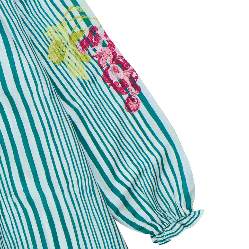 Maison Mangostan Child Uvas Dress Green Stripes