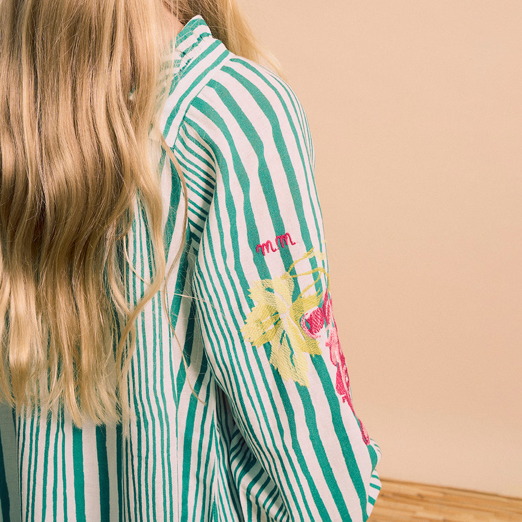 Maison Mangostan Child Uvas Dress Green Stripes