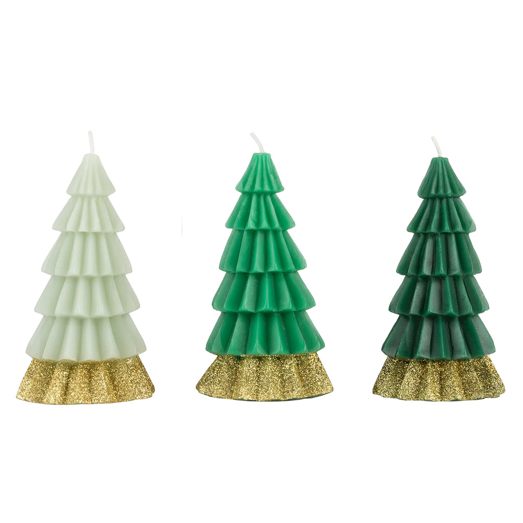 Meri Meri Set Of 3 Tree Candles Green