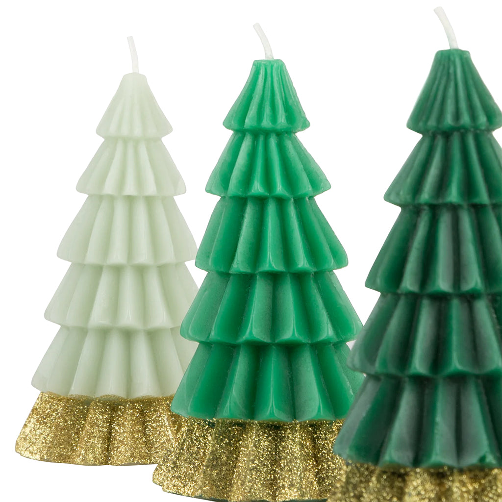 Meri Meri Set Of 3 Tree Candles Green