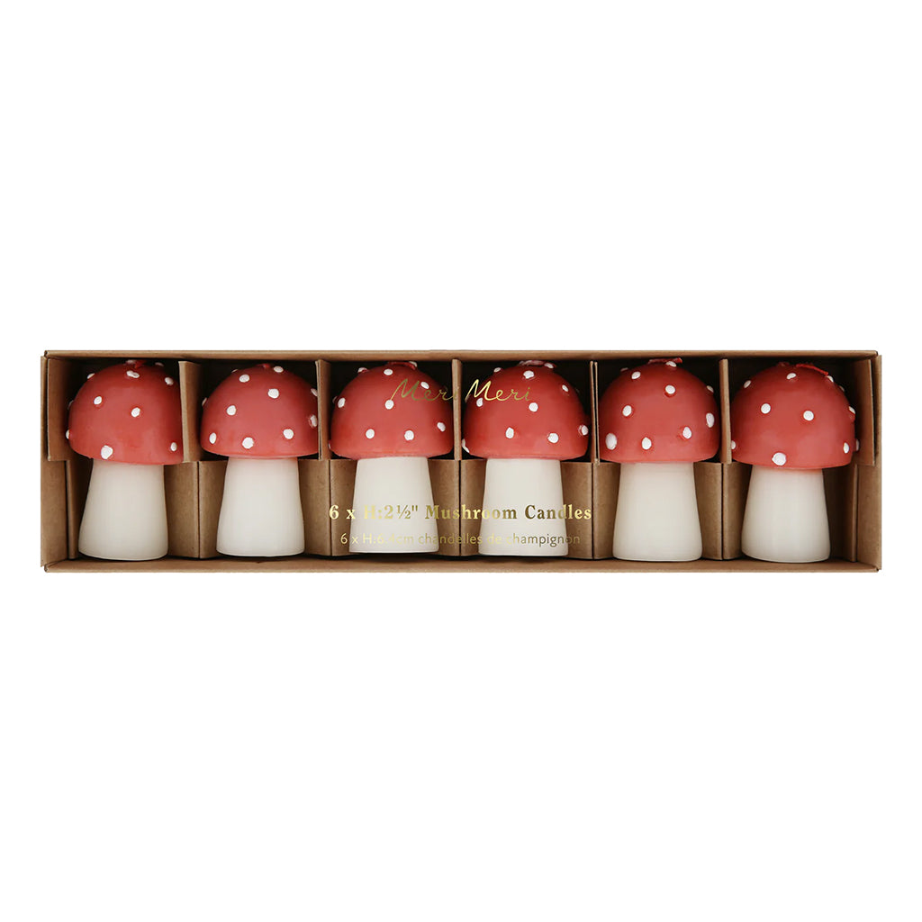 Meri Meri Set Of 6 Mini Mushroom Candles