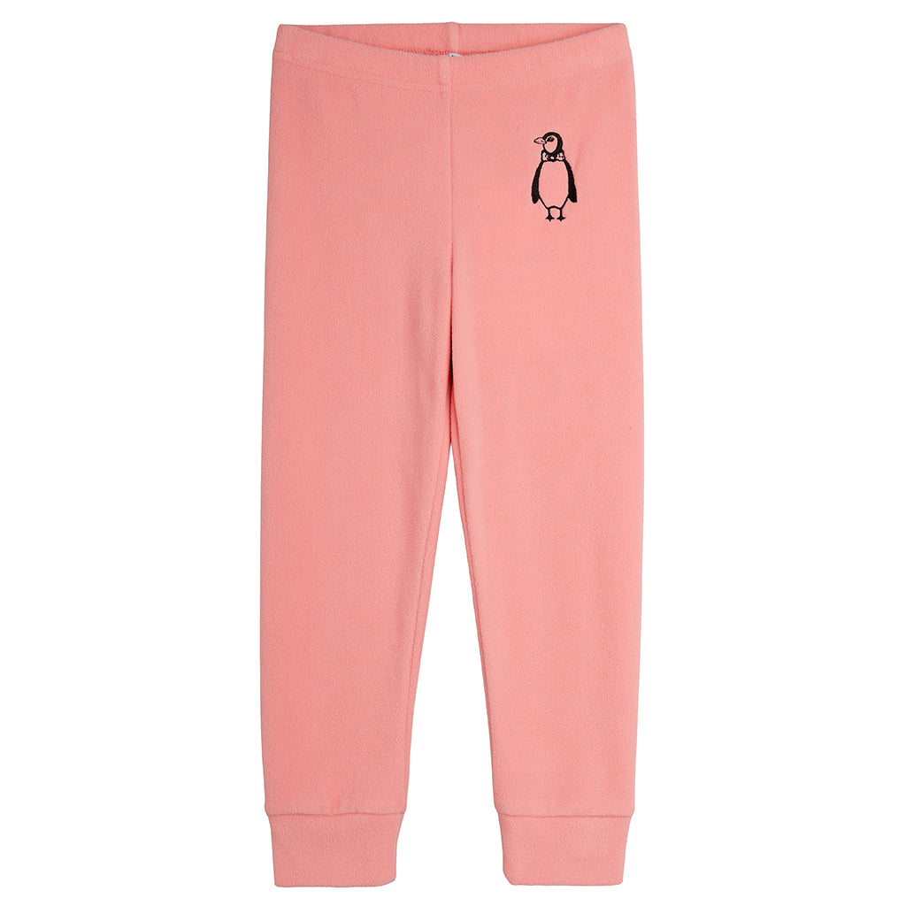 Mini Rodini Child Microfleece Pants Pengiun Embroidery Pink