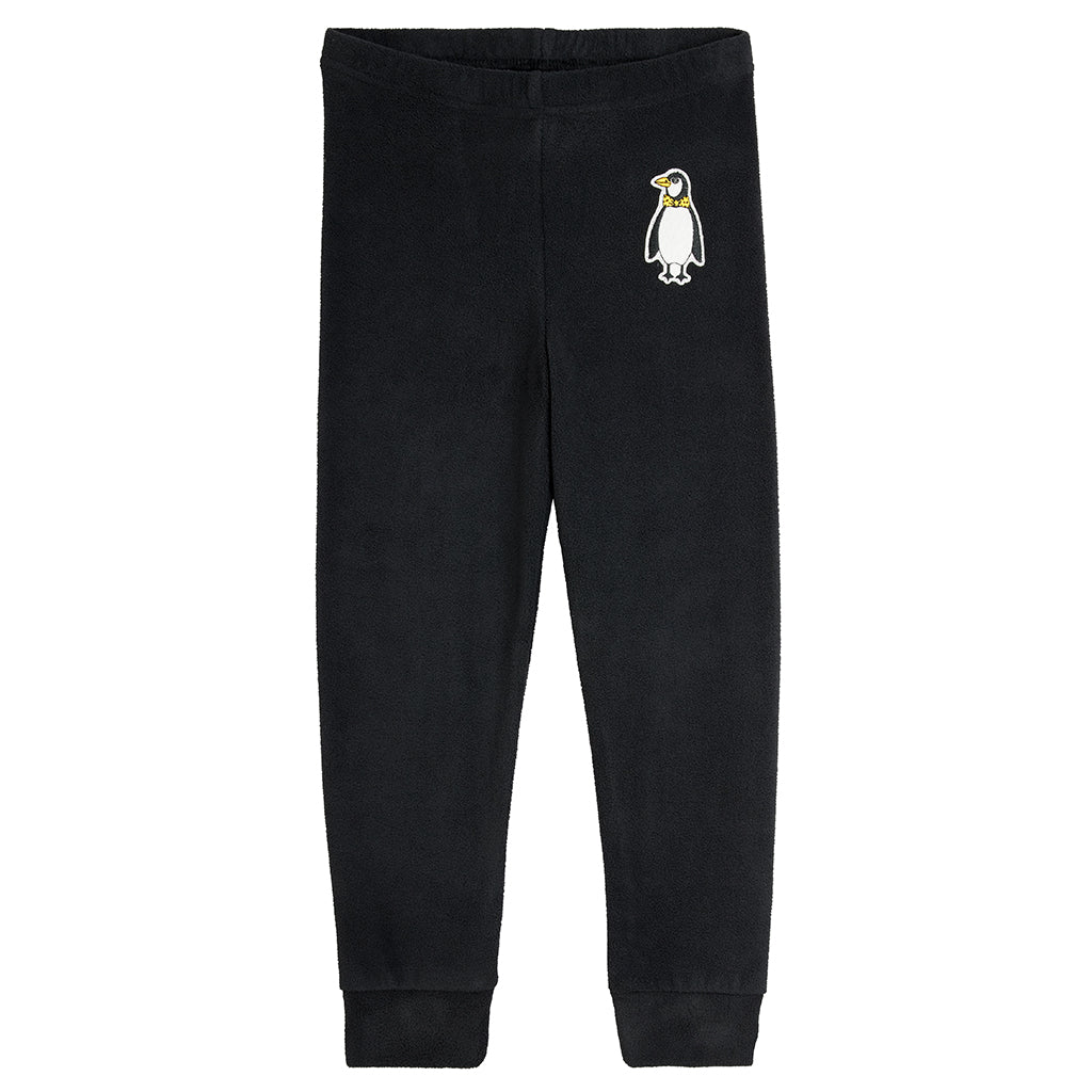 Mini Rodini Child Microfleece Pants Pengiun Embroidery Black