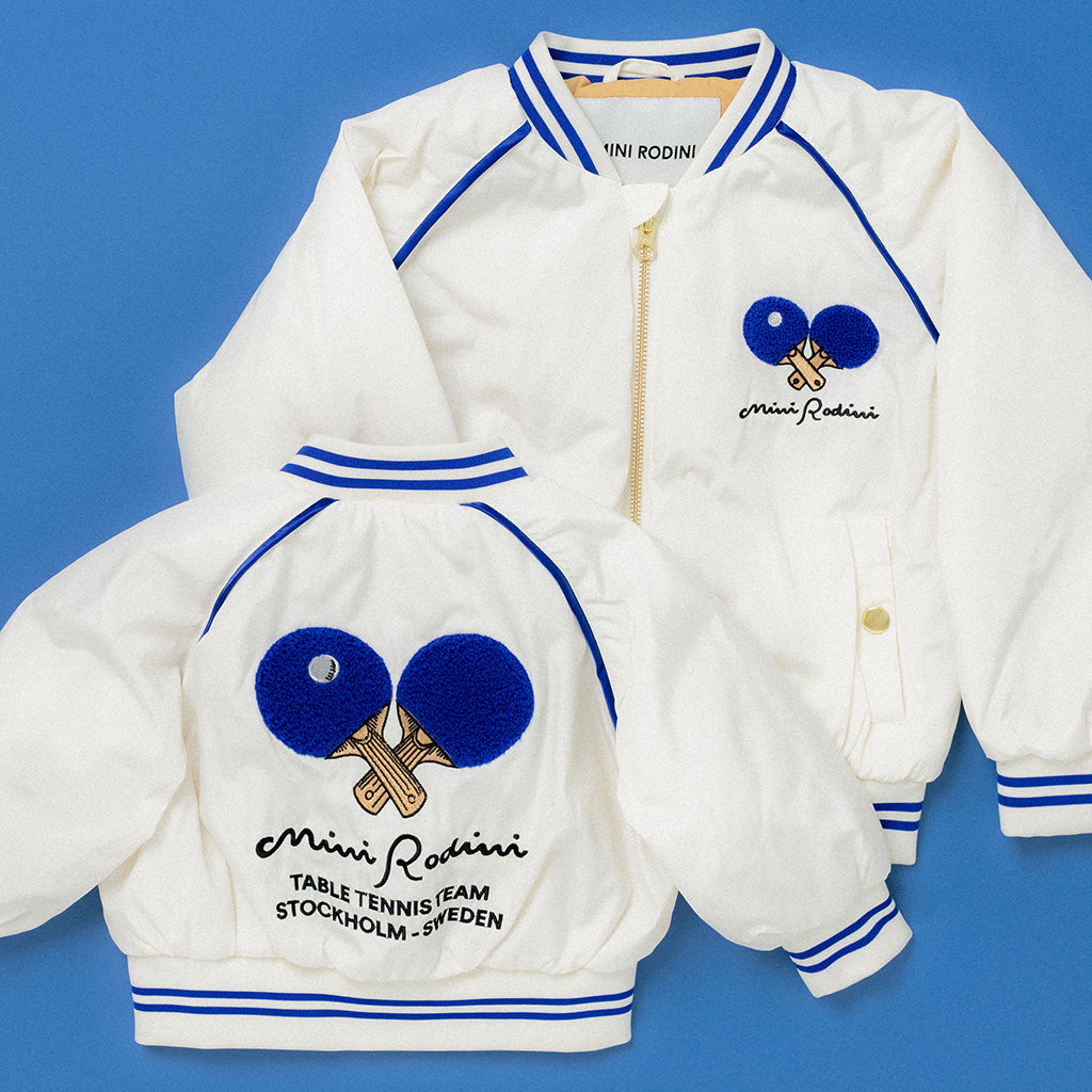 Mini Rodini Child Baseball Jacket Table Tennis Patches White