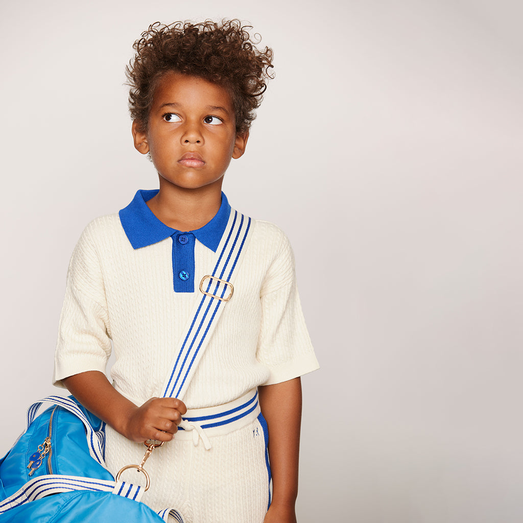 Mini Rodini Child Cable Knit Polo T-shirt White