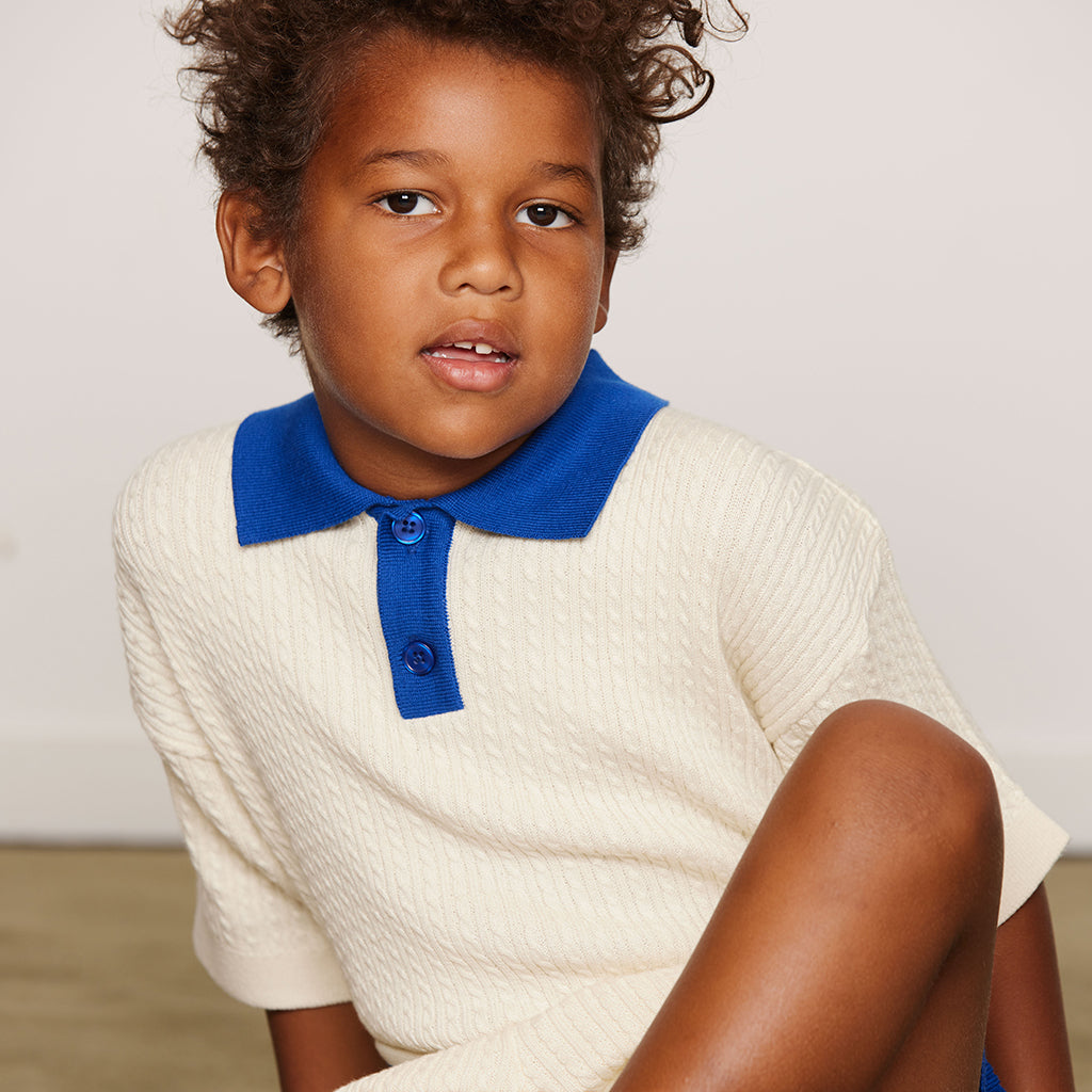 Mini Rodini Child Cable Knit Polo T-shirt White
