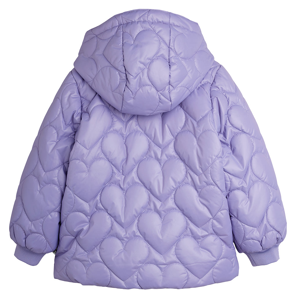 Mini Rodini Child Hooded Puffer Jacket Heart Quilt Purple