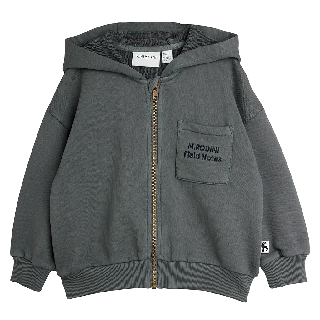 Mini Rodini Child Hooded Sweatshirt Field Notes Pocket Grey
