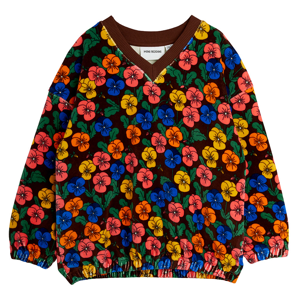 Mini Rodini Child Velour Sweatshirt Violas Flowers Print Multicolour