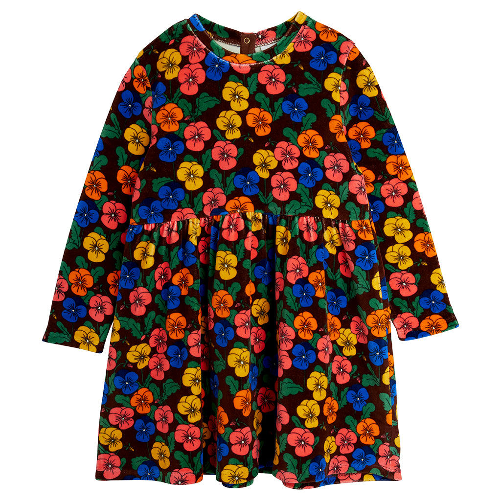 Mini Rodini Child Velour Dress Violas Flowers Print Multicolour