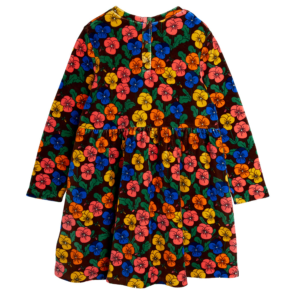Mini Rodini Child Velour Dress Violas Flowers Print Multicolour