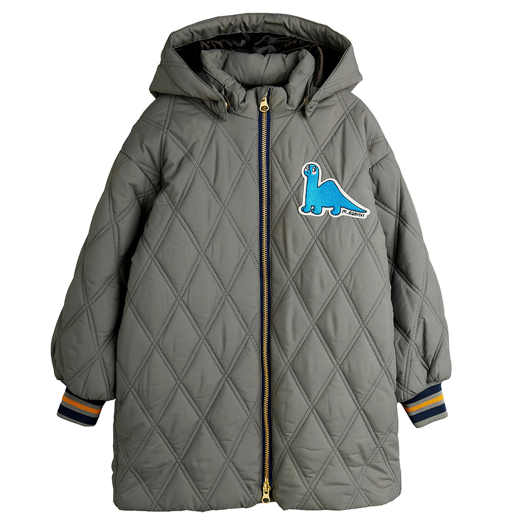 Mini Rodini Child Dino Patch Quilted Parka Jacket Grey