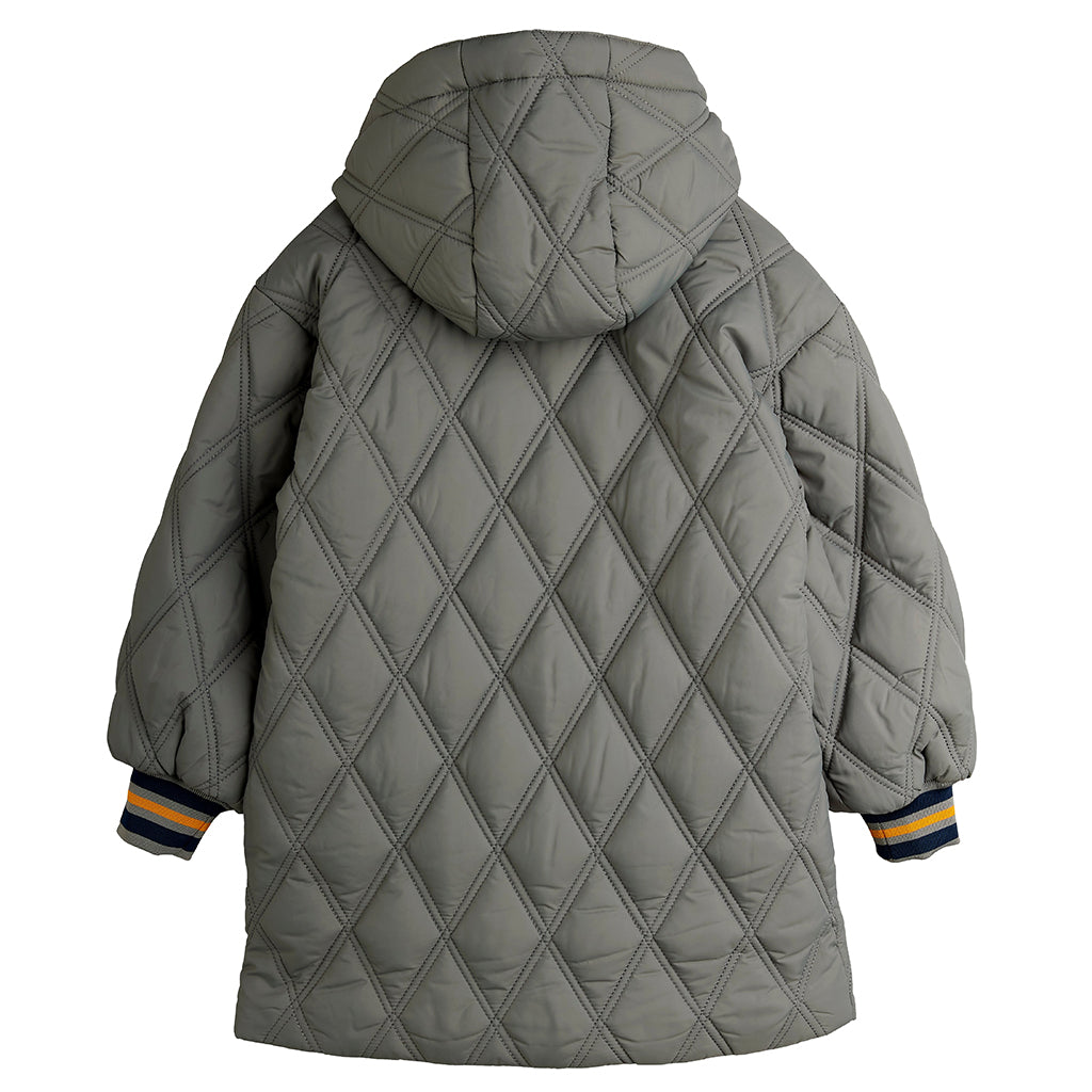 Mini Rodini Child Dino Patch Quilted Parka Jacket Grey