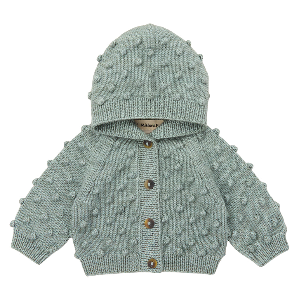 Misha & Puff Baby Hooded Popcorn Cardigan Onsen Blue