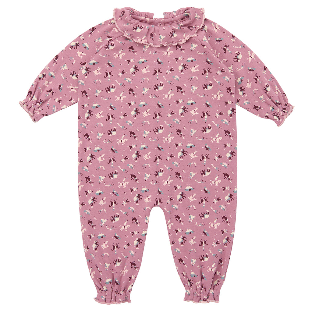 Misha & Puff Baby Pierrot Jumpsuit Antique Rose Pink Circus Print