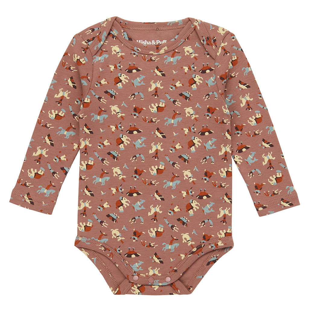 Misha & Puff Baby Lap Bodysuit Mousse Brown Circus Print