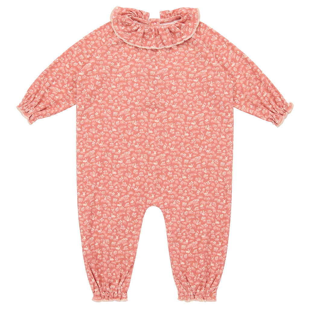 Misha & Puff Baby Pierrot Jumpsuit Rosewood Pink Bunny Meadow Print