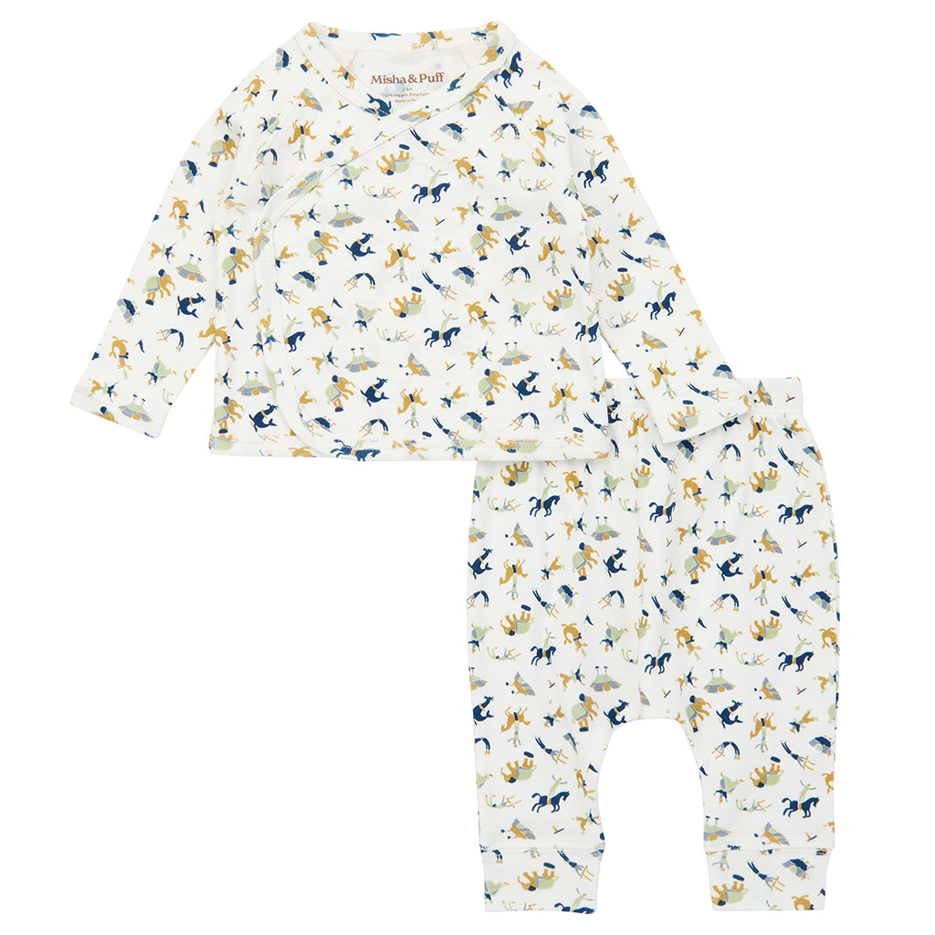 Misha & Puff Baby Two Piece Wrap Set Marzipan Cream Circus Print